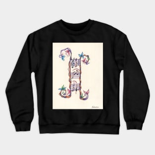 "I" - Illuminated Text/Font - Initial Alphabet Letter "I" Music Themed Crewneck Sweatshirt